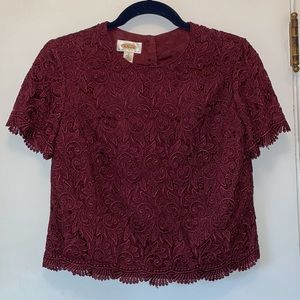 Burgundy Talbots Lace Top Size 4 Petite